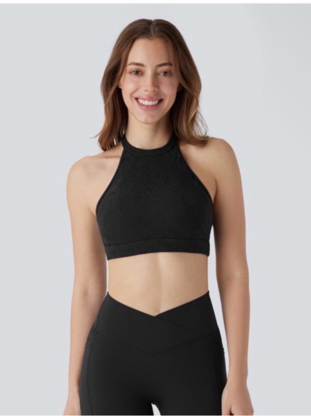 HALARA Black Lace High-Neck Sports Bra